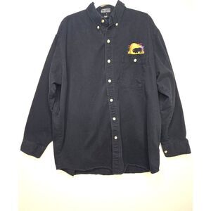 Men's Black Embroidered Button Down Shirt XL Buffalo Sunset Western Cotton